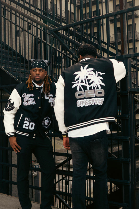 CEO Lifestyle Varsity Jacket-Black/White